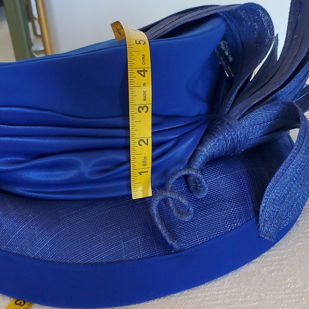 Elite Champagne Royal Blue Derby Church Hat Feathers/Floral Embellished, OS, EUC - Picture 14 of 16